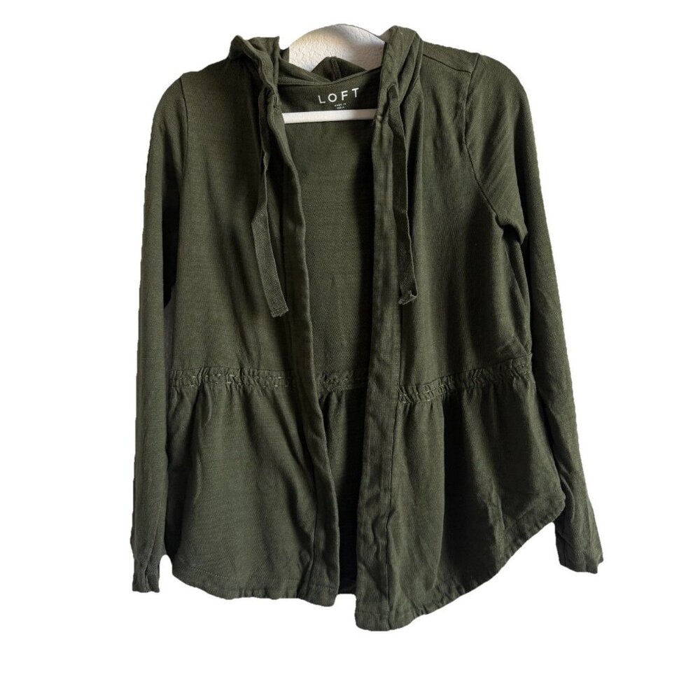 Loft Women’s‎ Olive Green Peplum Hooded Open Sweater Cardigan Size Small